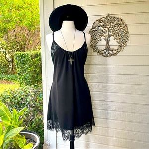 Plus Size Lace Slip Dress, Crochet Back, Sz 1X